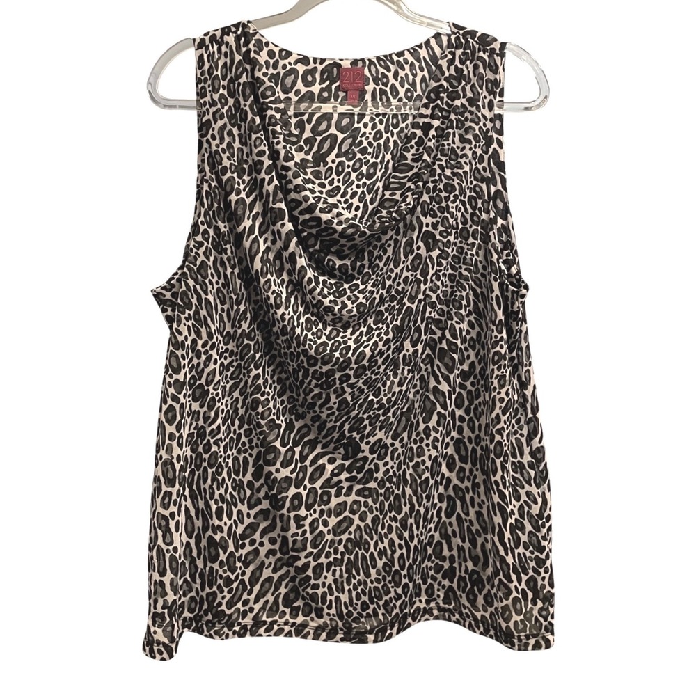 212 Collection Womens Leopard Print Cowl Neck Sleeveless Blouse Black‎ White 1X